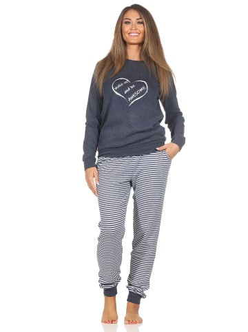 NORMANN Interlock Schlafanzug langarm Bündchen Herzmotiv - 87356 in blau