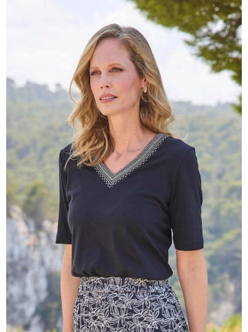 GOLDNER Baumwollshirt mit edler Stickerei in schwarz