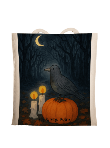 Mr. & Mrs. Panda Tote Bag Krähe Halloween Design ohne Spruch in Weiß
