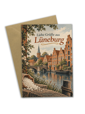 Grußkarte Stadt elegant Design mit Spruch in Weiß