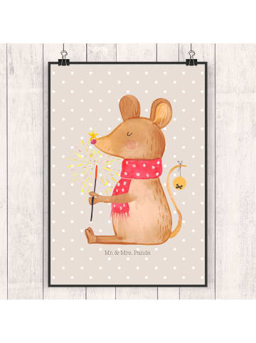Mr. & Mrs. Panda Kunstdruck Maus Weihnachten ohne Spruch in Beige Pastell
