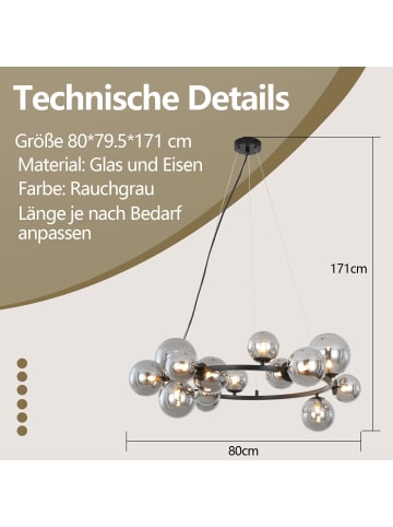 ZMH Pendelleuchte 14-flammige G9 in rauchgrau Glas Max.25W