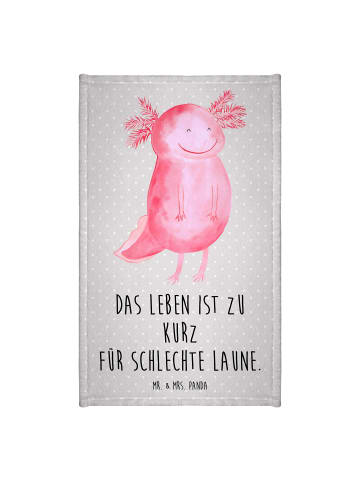 Mr. & Mrs. Panda Frotteetuch Axolotl Glücklich mit Spruch in Grau Pastell
