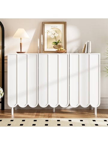 ABRIHOME Sideboard in Weiß 120x35x80 cm mit Wellentüren grifflos verstellbaren Regalen