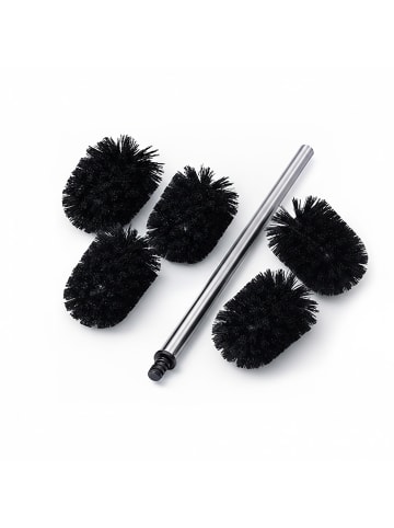relaxdays 6-tlg. WC-Bürste-Set in Schwarz/ Silber - (L)35,5 x (Ø)8 cm