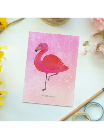 Mr. & Mrs. Panda Ansichtskarte Flamingo Classic ohne Spruch in Aquarell Pink
