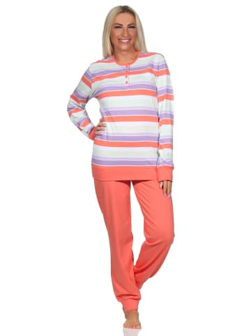 NORMANN langarm Schlafanzug Knopfleiste und Bündchen - 80611 in orange