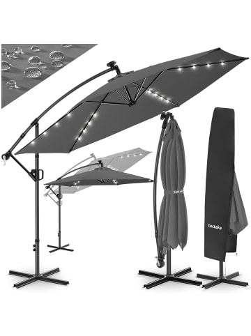 tectake Sonnenschirm mit Doppeldach und LED Solar-Beleuchtung | 3,5 x 3,5 m
