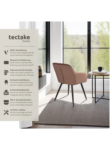 tectake Küchenstuhl gepolstert, in Samtoptik, 58 x 62 x 82 cm