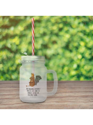 Mr. & Mrs. Panda Trinkglas Mason Jar Fledermaus Sitzen mit Spruch in Transparent