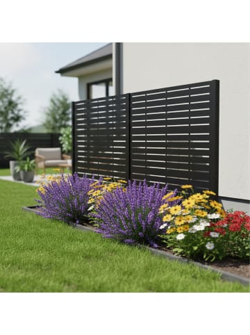 relaxdays Mülltonnenverkleidung "Line" in Schwarz - (B)240 x (H)120 x (T)4 cm