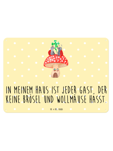 Mr. & Mrs. Panda Schild Marienkäfer Fliegenpilz mit Spruch in Gelb Pastell