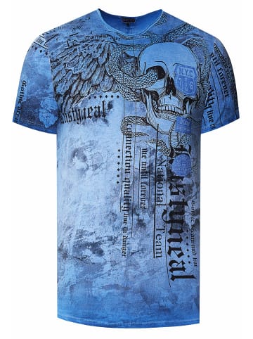 Rusty Neal Biker T-Shirt Verwaschen mit All Over Prints in Blau