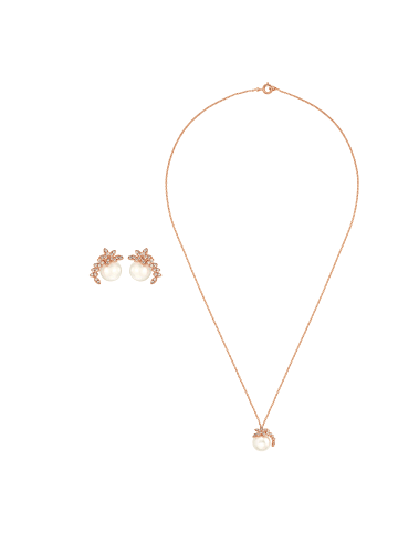 Steel_Art Schmuckset Frauen mit Halskette und Ohrringen Set Leora silberfarben poliert in rosegoldfarben