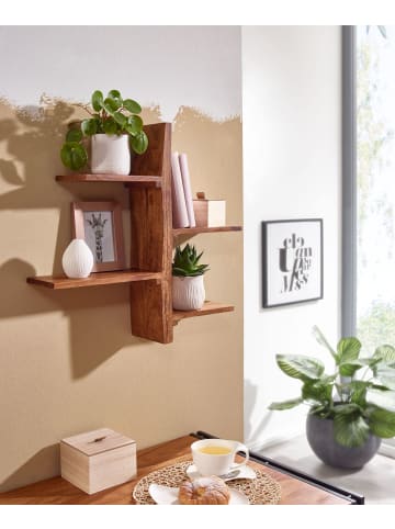 FineBuy Wandregal in Braun / Sheesham / 58x15x60