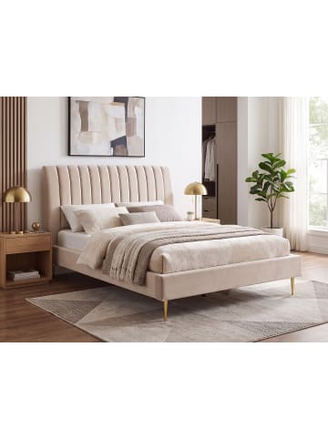 Beliani 2-tlg Doppelbett MARVILLE in Beige/Gold