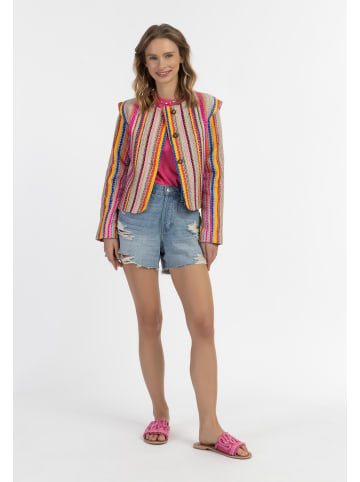 IZIA Damen Kurze Blazerjacke in Mehrfarbige Pinke Streifen