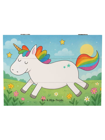 Mr. & Mrs. Panda Holzkiste Einhorn Happy Design ohne Spruch in Weiß