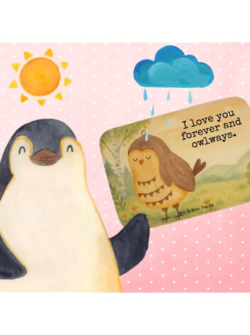 Mr. & Mrs. Panda Badezimmerteppich Eule Zufrieden Design mit Spruch in Weiß