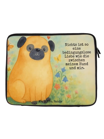 Mr. & Mrs. Panda Laptop Tasche Mops Design mit Spruch in Weiß