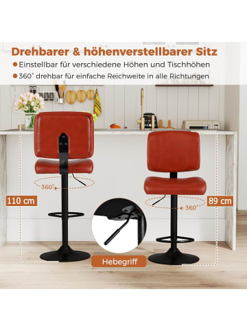 COSTWAY Barhocker 2er Set drehbar in Rot