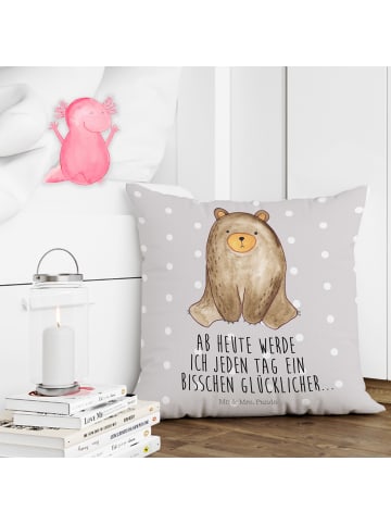 Mr. & Mrs. Panda Kissen Bär sitzend mit Spruch in Grau Pastell