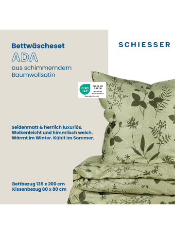 Schiesser Satin Bettwäscheset Ada in Hellgrün und Dunkelgrün