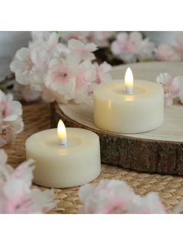 Adilina 2x LED Maxi Teelichter Lina Rustik Optik Echtwachs D: 7cm in creme