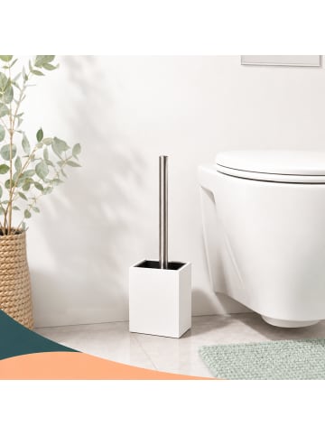 relaxdays WC Bürste in Weiß/ Silber - (B)9,5 x (H)37 x (T)9,5 cm