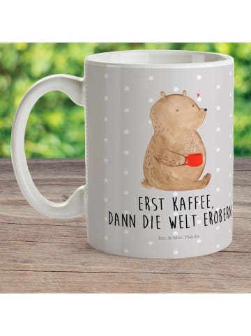 Mr. & Mrs. Panda Kindertasse Bär Kaffee mit Spruch in Grau Pastell