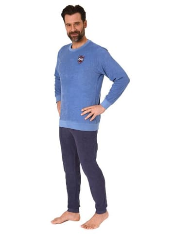 NORMANN langarm Frottee Pyjama Rundhalsschnitt & Bündchen - 82454 in blau