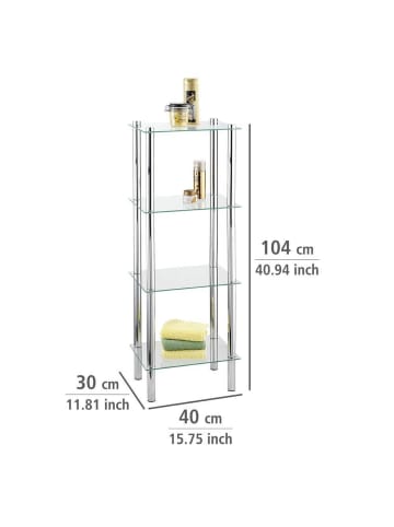 Wenko Badregal YAGO, Glas - 4 Ebenen in Silbern, (B) 30 x (H) 104 x (L) 40 cm