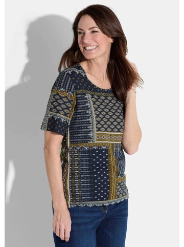 GOLDNER Shirt in marine / honig / gemustert