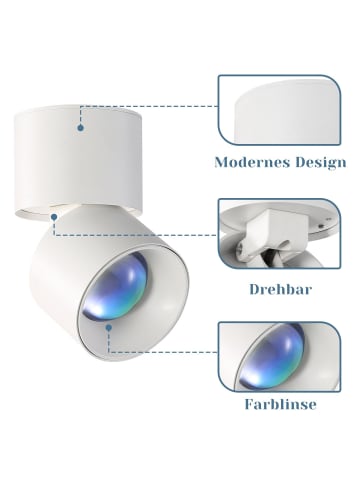 ZMH Deckenleuchte LED in weiß 10W Metall 350° schwenkbar 3000K Warmweiß L 15cm