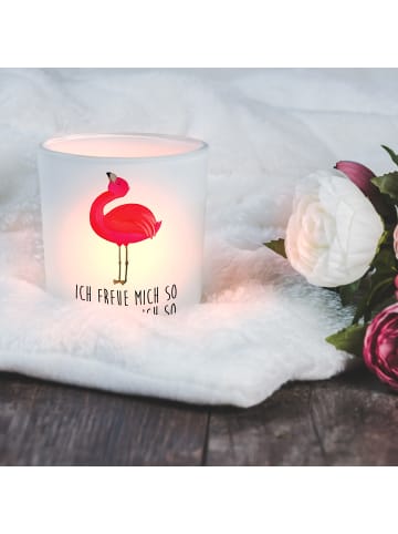 Mr. & Mrs. Panda laterne glas Flamingo Stolz mit Spruch in Transparent