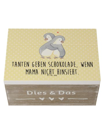 Mr. & Mrs. Panda Geschenkbox Tante Schokolade mit Spruch in Gelb Pastell