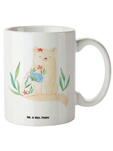 Mr. & Mrs. Panda XL Tasse Katze Blumen ohne Spruch in Weiß