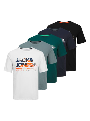 Jack & Jones T-Shirt 5er Pack in Weiß/Blau/Schwarz