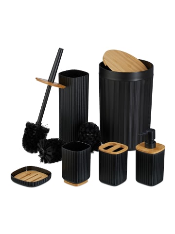 relaxdays 6-tlg. Badezimmer Set in Schwarz/ Natur