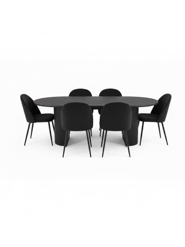 ebuy24 Essgruppe Kyoto 7-teilig Dunkelbraun, schwarz 210 x 100 cm
