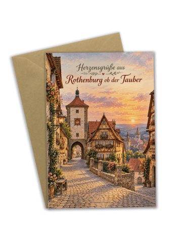 Grußkarte Fachwerkstadt nostalgisch Design mit ... in Weiß