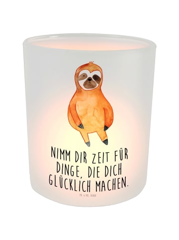 Mr. & Mrs. Panda Kerzenglas Faultier Zufrieden mit Spruch in Transparent