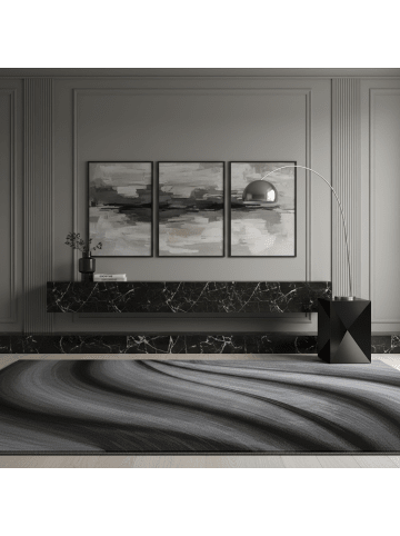 KADIMA DESIGN Teppich Kurzflor Abstrakt Wellen Polypropylen saugroboter Wohnzimmer in Schwarz
