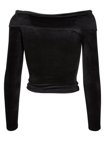 Urban Classics Urban Classics Damen Ladies Velvet Rib Crossed Off Shoulder Longsleeve in black