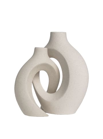 Intirilife 2er Set Deko Vase Keramik mit Loch für Pampasgras Trockenblumen Blumen in Weiß