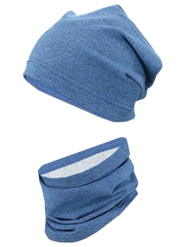 TupTam Kinder Beanie Mütze Schlauchschal Set in blau/grau