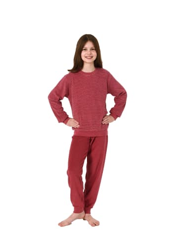 NORMANN Frottee Pyjama langarm Bündchen Streifen in rot