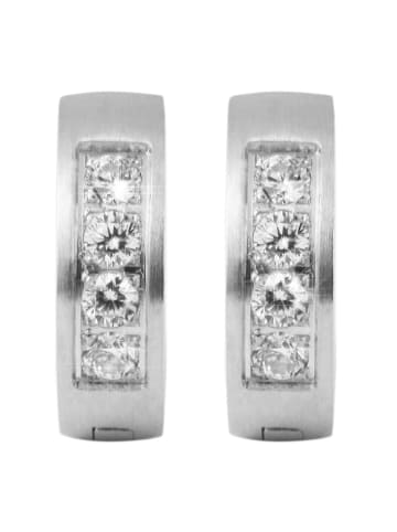 Adeliás Damen Ohrringe – Klappcreole aus Edelstahl mit Strass Steinchen in silber