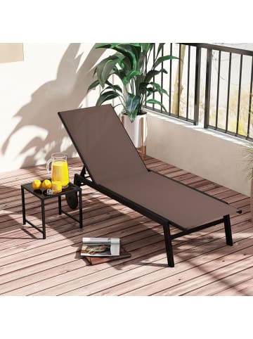 COSTWAY Sonnenliege mit Rollen und Beistelltisch in Braun