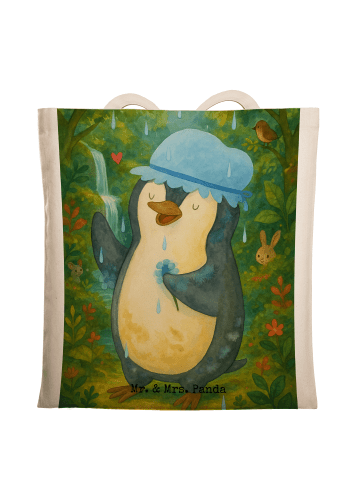 Mr. & Mrs. Panda Stofftasche Pinguin Duschen Design ohne Spruch in Weiß